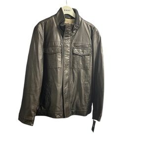 G.H.BASS & Co. FAUX-LEATHER MILITARY JACKET SHERPA MEN’S LINING BROWN SIZE LARGE